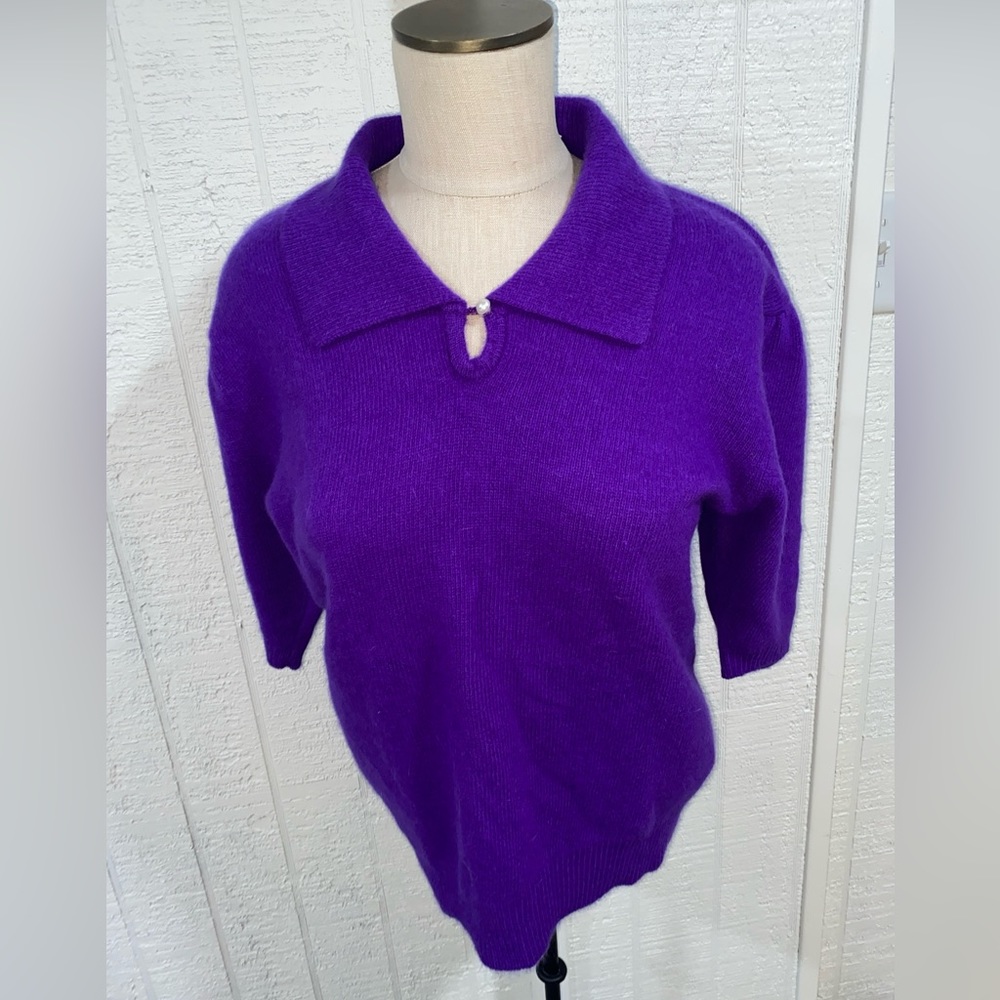 Vintage Yarn Works Purple Knit Short Sleeves Sweater Lambswool Angora Size Med
